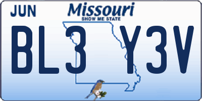 MO license plate BL3Y3V
