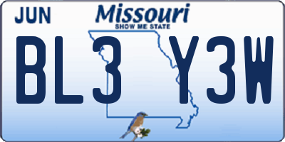 MO license plate BL3Y3W