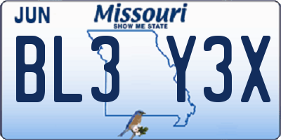 MO license plate BL3Y3X