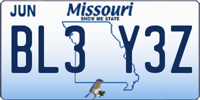 MO license plate BL3Y3Z