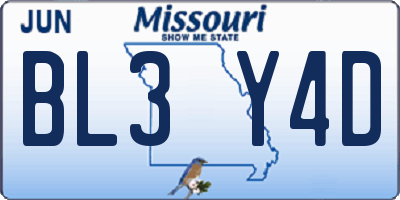 MO license plate BL3Y4D