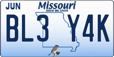 MO license plate BL3Y4K