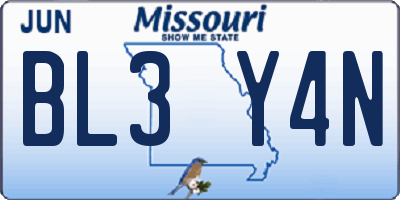 MO license plate BL3Y4N