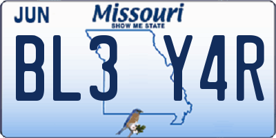 MO license plate BL3Y4R
