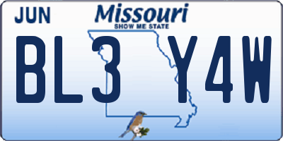 MO license plate BL3Y4W