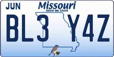 MO license plate BL3Y4Z