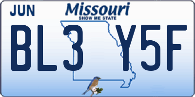 MO license plate BL3Y5F