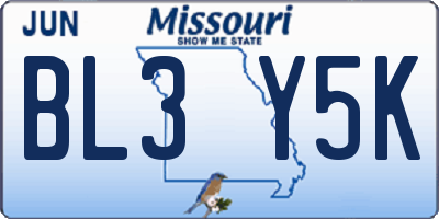 MO license plate BL3Y5K