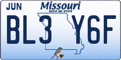 MO license plate BL3Y6F