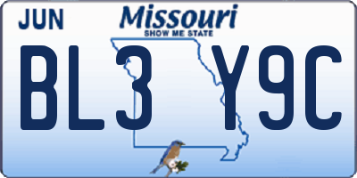 MO license plate BL3Y9C