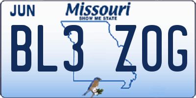 MO license plate BL3Z0G