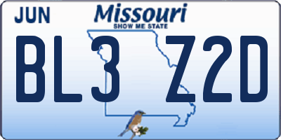 MO license plate BL3Z2D