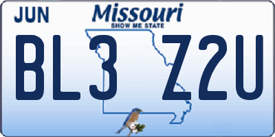 MO license plate BL3Z2U