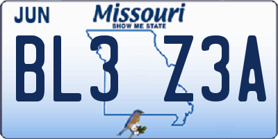 MO license plate BL3Z3A