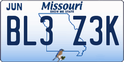 MO license plate BL3Z3K