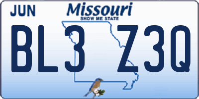 MO license plate BL3Z3Q