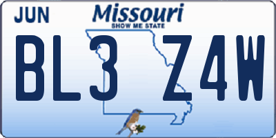 MO license plate BL3Z4W