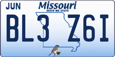 MO license plate BL3Z6I