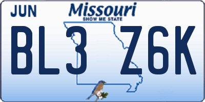 MO license plate BL3Z6K