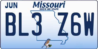 MO license plate BL3Z6W