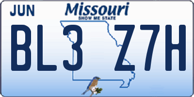 MO license plate BL3Z7H
