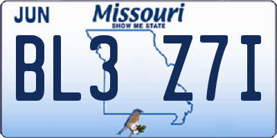 MO license plate BL3Z7I