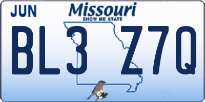MO license plate BL3Z7Q