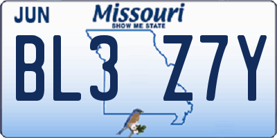 MO license plate BL3Z7Y