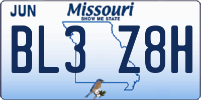 MO license plate BL3Z8H