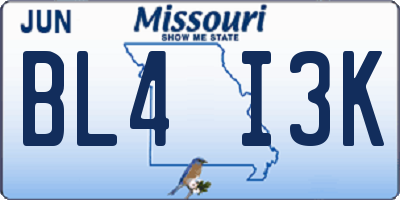 MO license plate BL4I3K