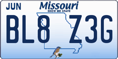 MO license plate BL8Z3G