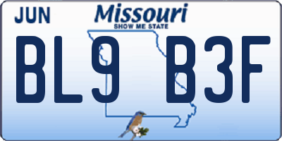 MO license plate BL9B3F