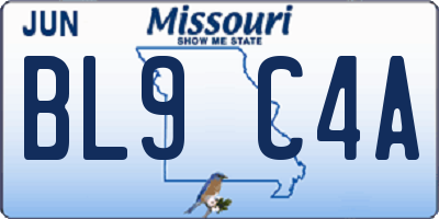 MO license plate BL9C4A