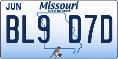 MO license plate BL9D7D