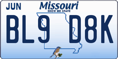 MO license plate BL9D8K