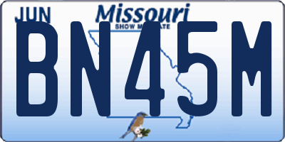 MO license plate BN45M