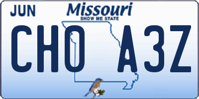 MO license plate CH0A3Z