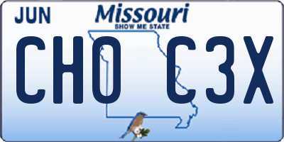 MO license plate CH0C3X