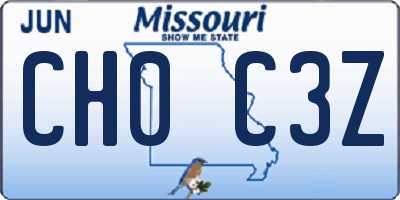 MO license plate CH0C3Z