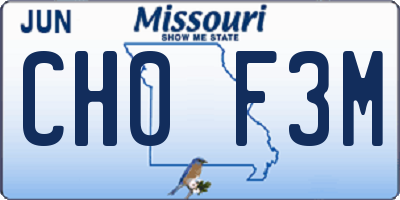 MO license plate CH0F3M