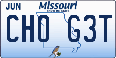 MO license plate CH0G3T