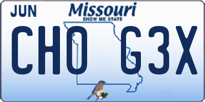 MO license plate CH0G3X