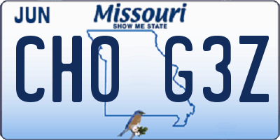 MO license plate CH0G3Z