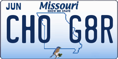 MO license plate CH0G8R