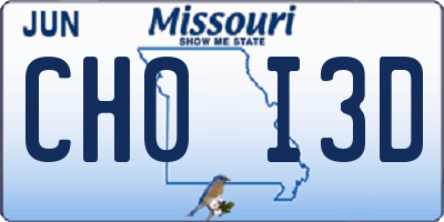 MO license plate CH0I3D