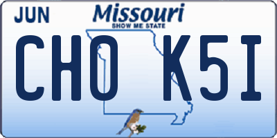 MO license plate CH0K5I