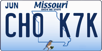 MO license plate CH0K7K