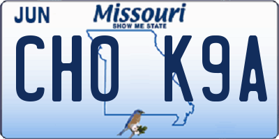 MO license plate CH0K9A