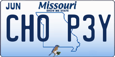 MO license plate CH0P3Y