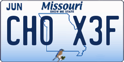 MO license plate CH0X3F